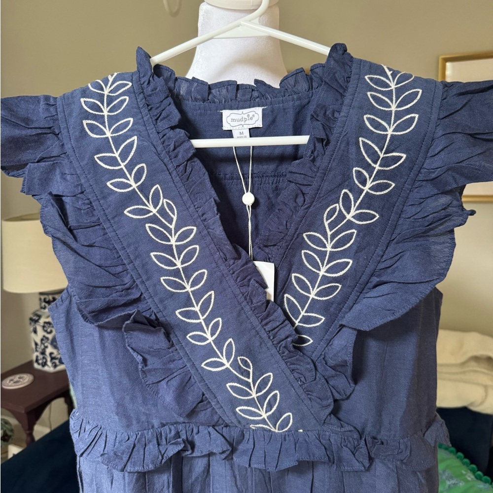 Mud Pie NWT Blue Radford Embroidered Midi Dress-M - Picture 10 of 12